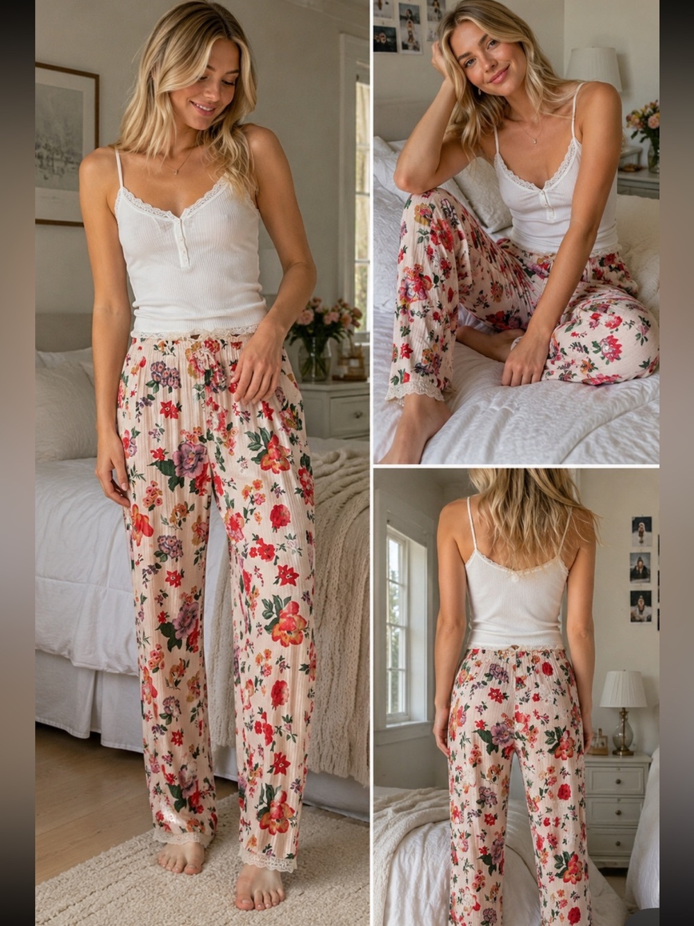 Free People Intimately Floral Pointelle Pajama Lounge Pants XS 54613